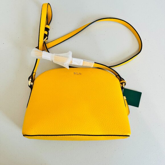 LAUREN RALPH LAUREN YELLOW ZIP TOP HALF MOON CROSSBODY BAG - Picture 1 of 12